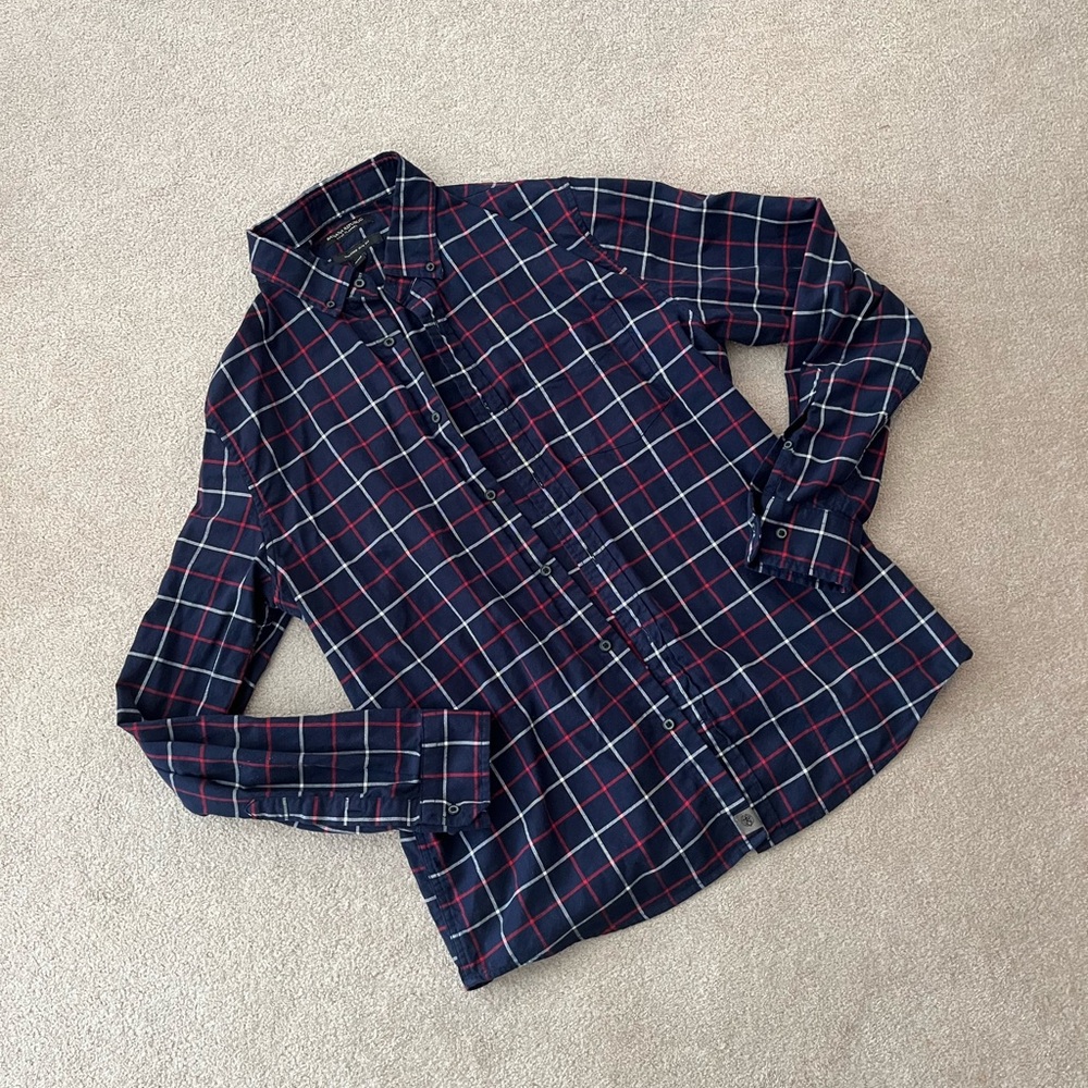 Banana Republic Men’s Untucked Slim Fit Blue Red White Luxe Flannel Size Large
